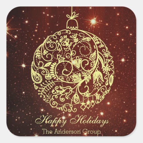 Elegant Corporate Happy Holidays Gold Ornament Square Sticker