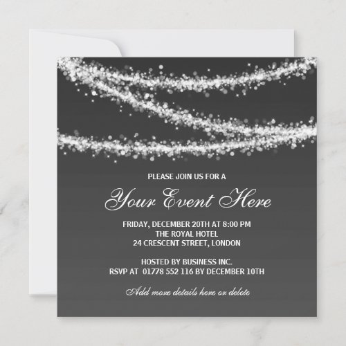 Elegant Corporate Party String Lights Black 5.25x5.25 Square Paper Invitation Card