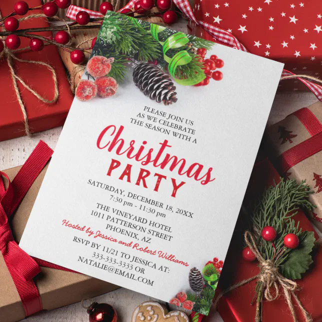 Elegant Corporate Red Christmas Party Invitation | Zazzle