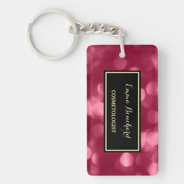Elegant Cosmetologist Glamorous Pink Luxe Bokeh Keychain (Front)