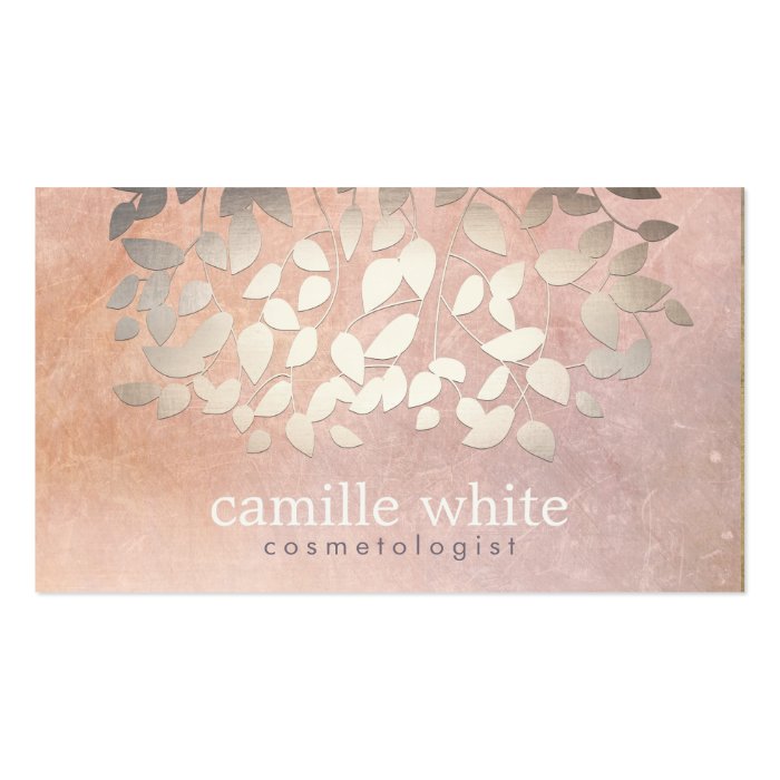 Elegant Cosmetology Faux Gold Foil Leaves Peach Business Cards