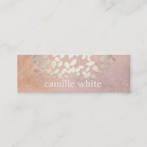 Customizable Elegant Cosmetology Faux Gold Foil Leaves Peach Business Card Templates