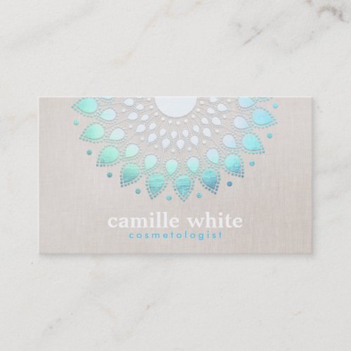 Cosmetology Elegant Circle Light Blue Linen Look Business Card Templates