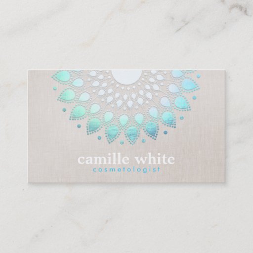 Customizable Cosmetology Elegant Circle Light Blue Linen Look Business Card Templates