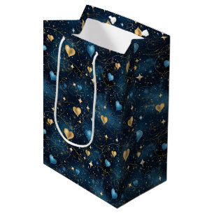 Elegant Cosmic Hearts in Blue and Gold Medium Gift Bag
