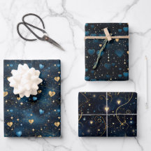 Elegant Cosmic Hearts in Blue and Gold