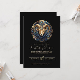 Elegant Cosmic Ram Zodiac Symbol Black Gold Aries Invitation
