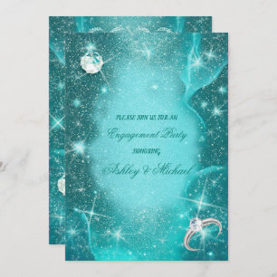 elegant cosmic turquoise green diamonds glitter invitation