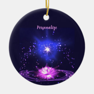 Elegant Cosmic Zen Purple Crystal Lotus Flower Ceramic Ornament