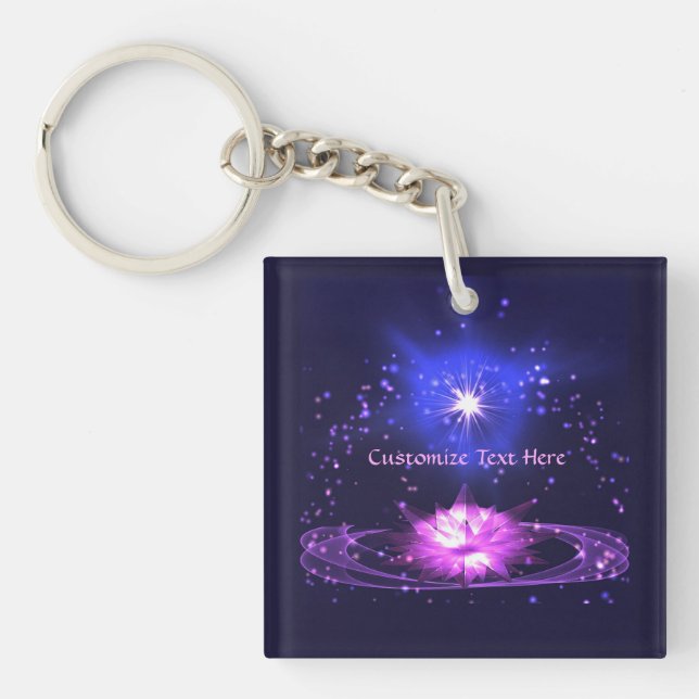 Elegant Cosmic Zen Purple Crystal Lotus Flower Keychain (Front)