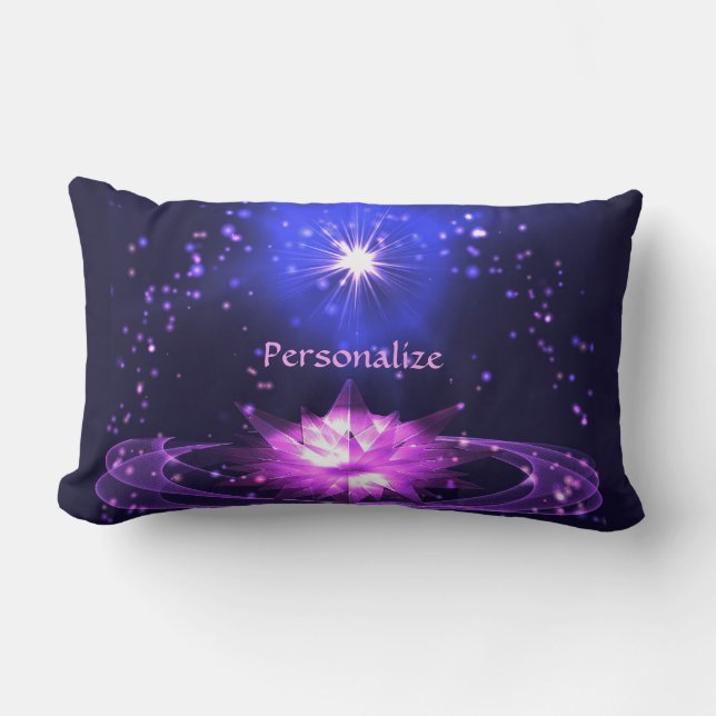 Elegant Cosmic Zen Purple Crystal Lotus Flower Lumbar Pillow (Front)
