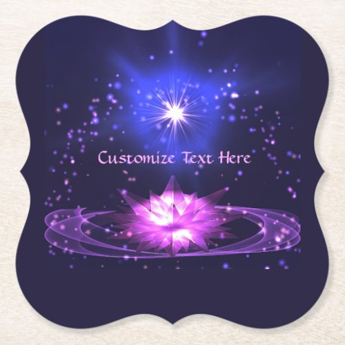 Elegant Cosmic Zen Purple Crystal Lotus Flower Paper Coaster