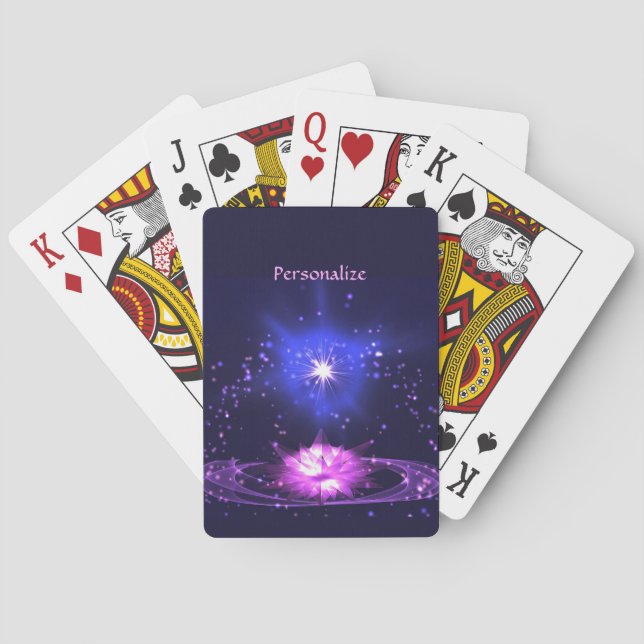 Elegant Cosmic Zen Purple Crystal Lotus Flower Poker Cards (Back)