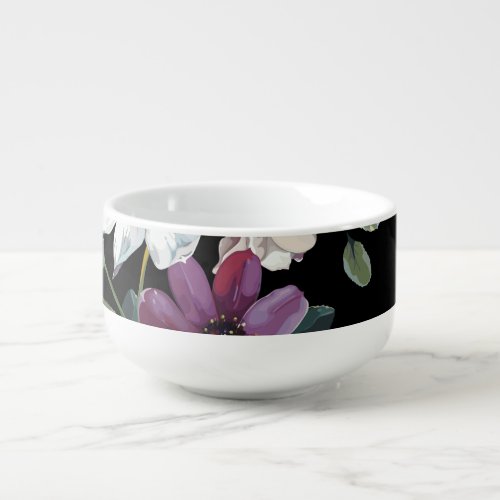 Elegant Cosmos Flowers Watercolor Seamless Soup Mug