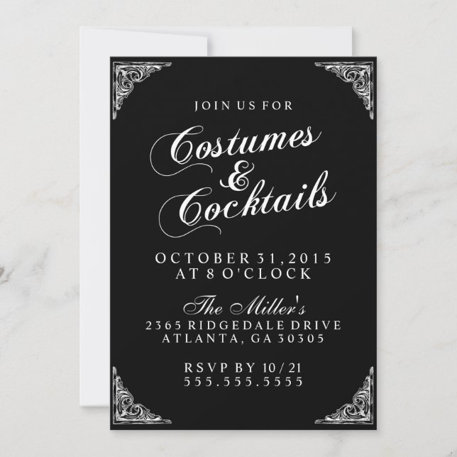Elegant Costumes and Cocktails Halloween Party Invitation (Front)