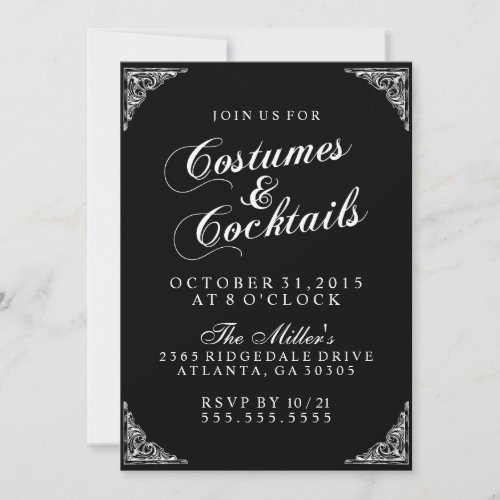 Elegant Costumes and Cocktails Halloween Party Invitation