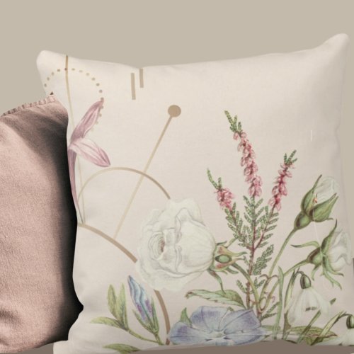 Elegant Cottage Aesthetic Floral Design Throw Pillow