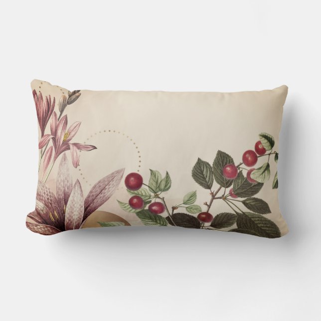 Elegant Cottage Cherry Botanical Design Lumbar Pillow (Front)