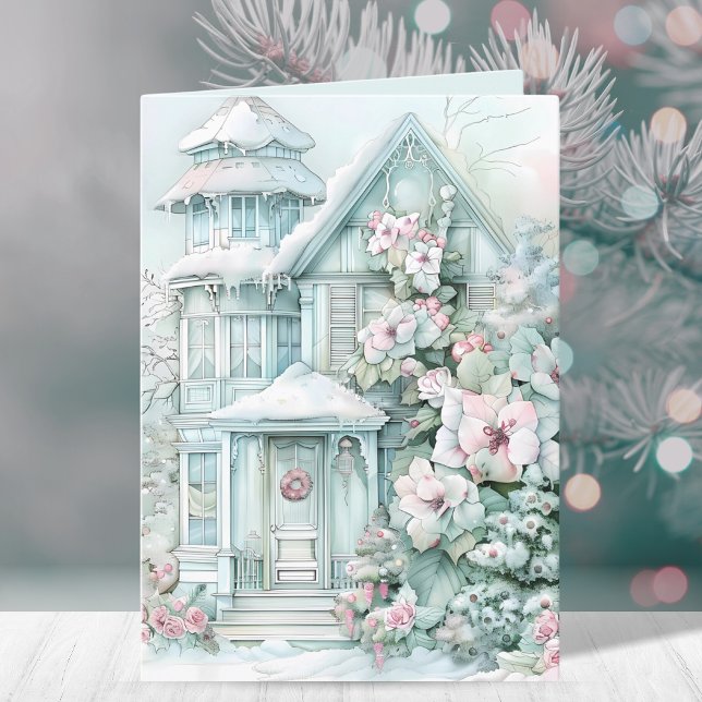 Elegant Cottage House Winter Christmas Scene  Holiday Card (Creator Uploaded)