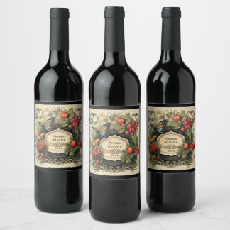 Elegant Cottagecore Botanical Garden Name & Year Wine Label