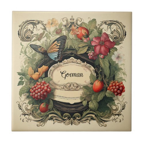 Elegant Cottagecore Garden Berries Personalized Ceramic Tile