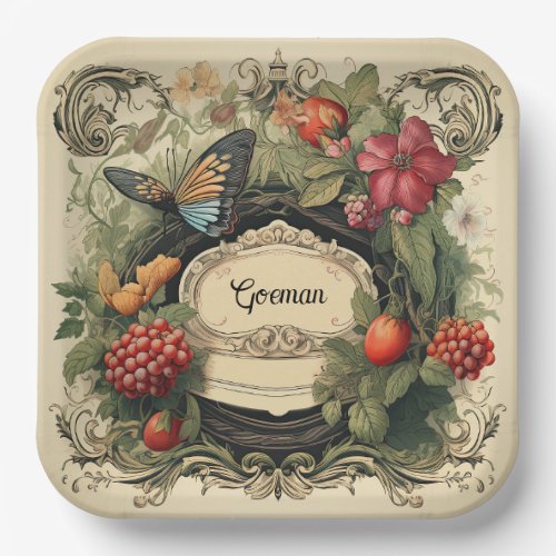 Elegant Cottagecore Garden Berries Personalized Paper Plates