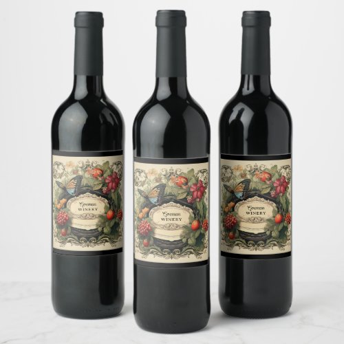 Elegant Cottagecore Garden Berries Personalized Wine Label