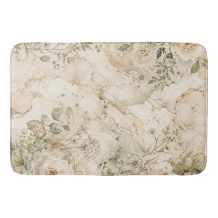 Elegant Cottagecore Marble Botanical Home Decor Bath Mat