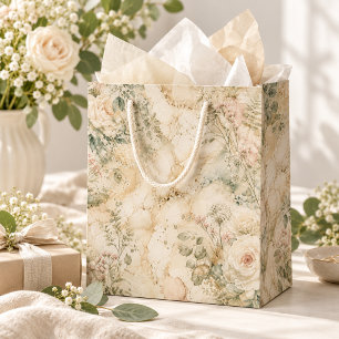 Elegant Cottagecore Marble Botanical Home Decor Large Gift Bag
