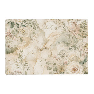 Elegant Cottagecore Marble Botanical Home Decor Placemat