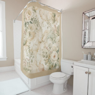 Elegant Cottagecore Marble Botanical Home Decor Shower Curtain