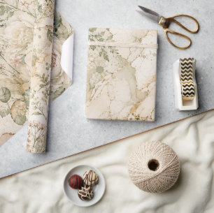 Elegant Cottagecore Marble Botanical Home Decor Wrapping Paper