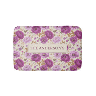 Elegant Cottagecore Purple Floral Bath Mat