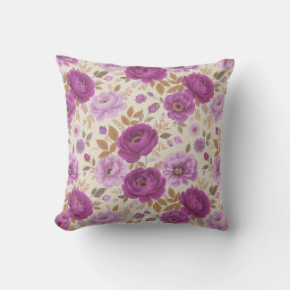 Elegant Cottagecore Purple Floral Throw Pillow