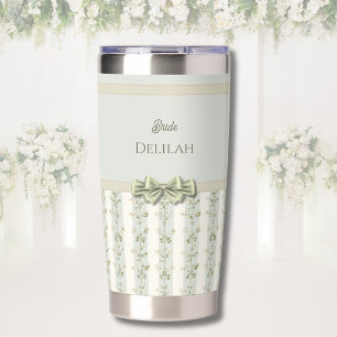 Elegant Cottagecore Sage Green Bride Gift Tumbler