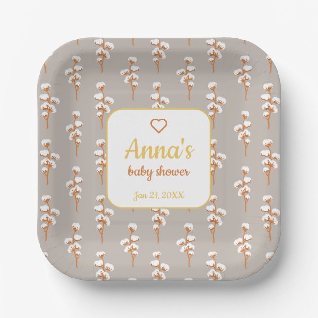 Elegant Cotton Floral Baby Shower Paper Plates (Front)