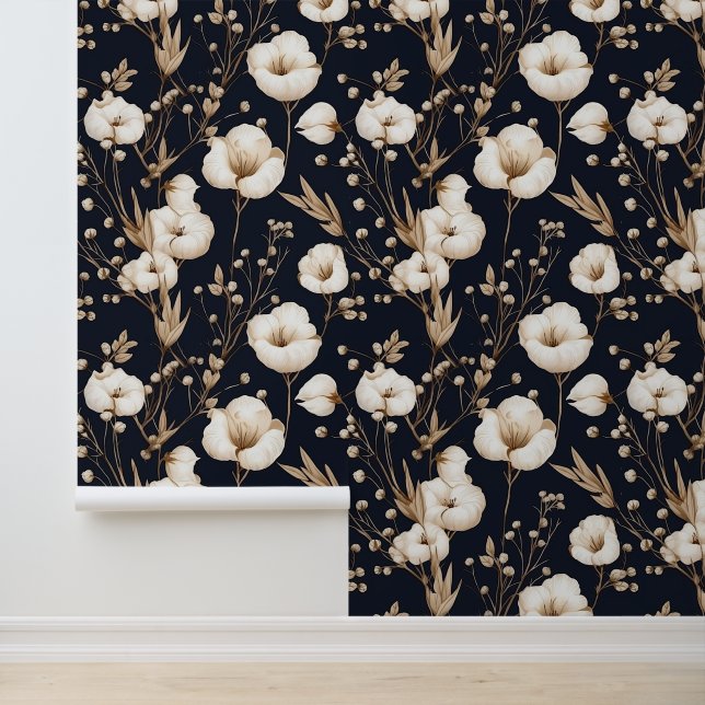 Elegant Cotton Flowers Pattern  Wallpaper (Application)