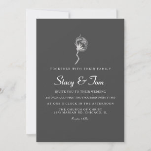 Elegant Cotton Plant Gray Wedding Invitation
