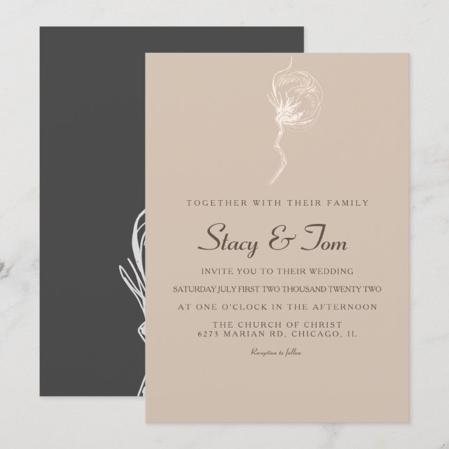 Elegant Cotton Plant Rustic Wedding Invitation (Front/Back)