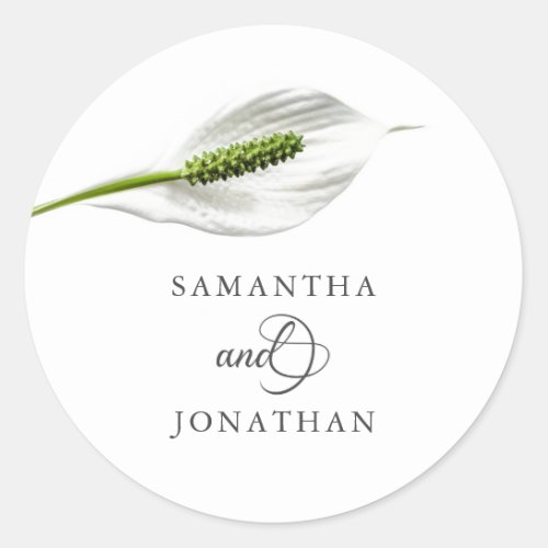 Elegant Cotton White Peace Lily Wedding Classic Round Sticker