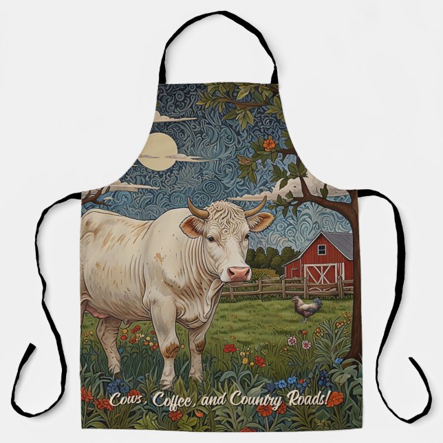 Elegant country chic boho cow farm apron (Front)