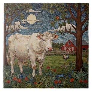 Elegant country chic boho cow farm ceramic tile