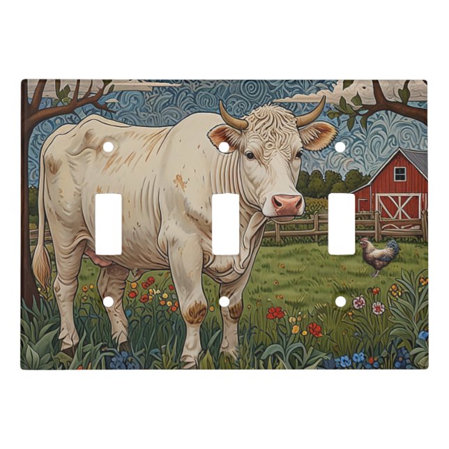 Elegant country chic boho cow farm light switch cover (Front)