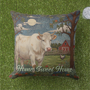 Elegant country chic boho cow farm outdoor pillow