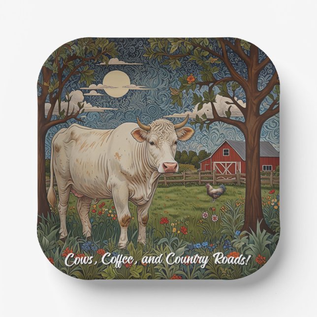 Elegant country chic boho cow farm paper plates (Front)