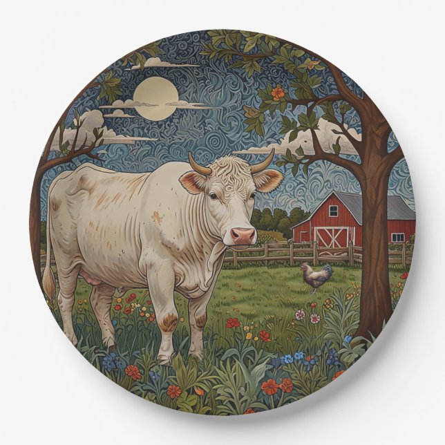 Elegant country chic boho cow farm paper plates (Front)