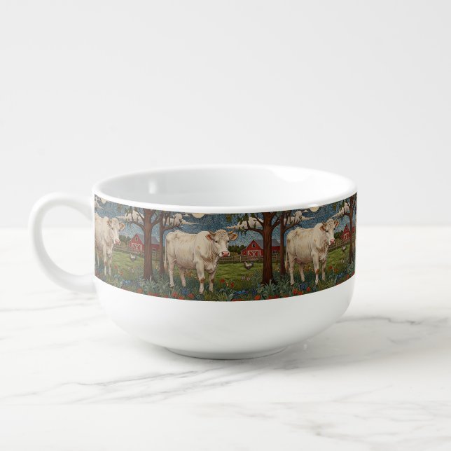 Elegant country chic boho cow farm soup mug (Right)
