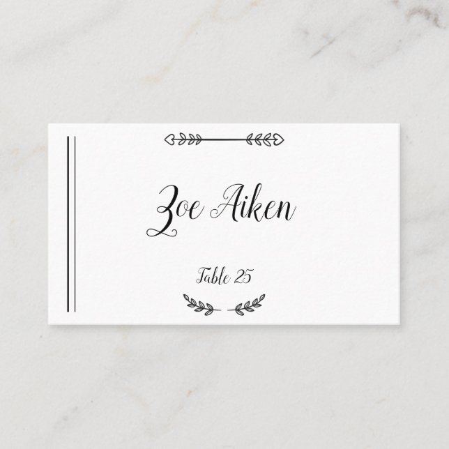Elegant Country Chic Rustic Wedding Place Card (Front)