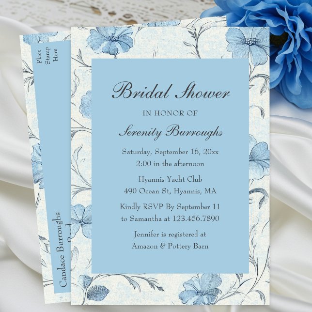 Elegant Country Dusty Blue Floral Bridal Shower Invitation Postcard (Creator Uploaded)