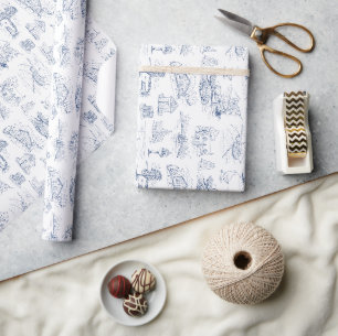 Elegant Country Farmhouse Vintage French Blue Wrapping Paper